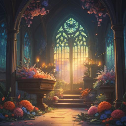 A serene dreamlike scene depicting a funeral, soft ethereal lighting, a person awakening with a look of relief and hope, symbolic elements of transformation such as blooming flowers and gentle doves, a sense of renewal and positive energy, deep emotional resonance, 4k