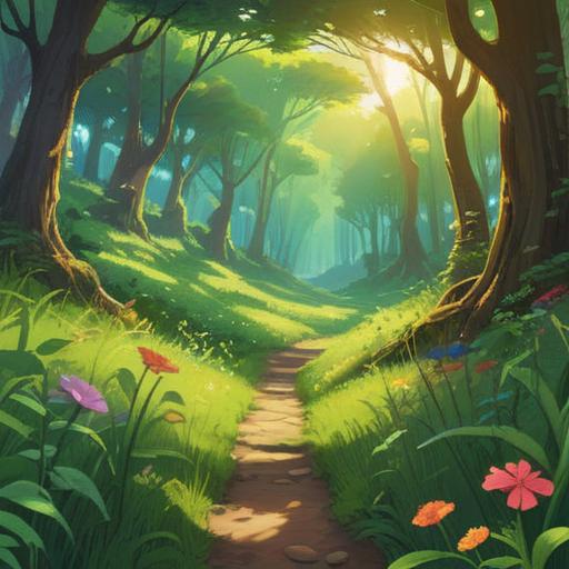 A serene landscape with lush green grass, gentle breeze causing blades to sway, ethereal light filtering through trees, soft golden rays of sunlight, tranquil atmosphere, harmonious connection to nature, symbolic representation of spiritual awakening, vibrant colors reflecting peace, 4k