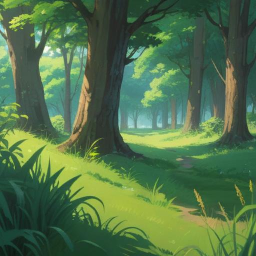 A serene nature scene, lush green grass swaying in the gentle breeze, sunlight filtering through the trees, a tranquil atmosphere, vibrant wildflowers dotting the landscape, a mystical aura surrounding the area, symbols of spiritual awakening, soft light illuminating the surroundings, peaceful and reflective mood, 4k