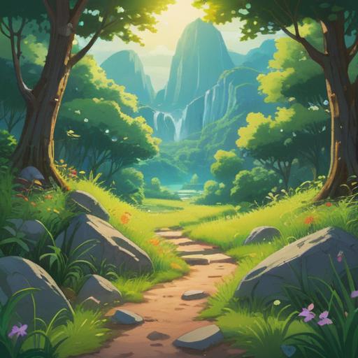 A serene landscape featuring a lucky stone surrounded by vibrant green grass, sunlight filtering through the leaves, soft breeze causing the grass to sway, close-up of the stone with intricate patterns, hints of early morning dew, a tranquil and peaceful atmosphere, evoking a sense of calm and connection to nature, 4k