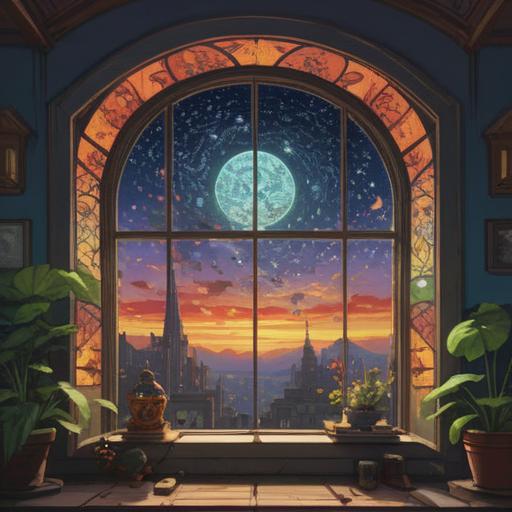 A spiritual lucky item for window cleaning, glowing with positive energy, adorned with vibrant symbols, surrounded by sparkling sunlight streaming through the clean window, serene atmosphere, harmony with nature, featuring elements like crystals, feathers, and protective charms, evoking a sense of tranquility and good fortune, 4k