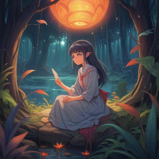 A serene landscape at twilight, gentle glow of ethereal lights, a person in contemplation surrounded by nature, symbolic elements like feathers and shimmering orbs, hints of guidance from the universe, soothing color palette, sense of inner reflection, spiritual awakening, 4k