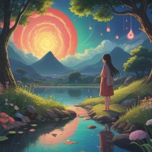 A serene, ethereal landscape representing spiritual connections, soft light illuminating a peaceful figure gazing at memories, floating symbols of nostalgia, gentle winds carrying whispers of the past, a tranquil atmosphere, vibrant yet soft colors, evoking feelings of love and remembrance, 4k