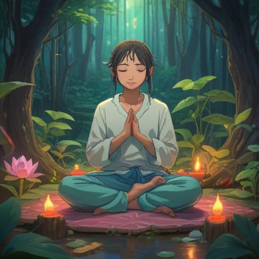 A serene and ethereal scene representing the spiritual desire to lose weight, a person meditating surrounded by light, symbolizing self-awareness and transformation, gentle aura emanating from the figure, vibrant nature elements like flowers and trees in harmony, uplifting and positive atmosphere, soft glowing orbs, peaceful and soothing colors, 4k