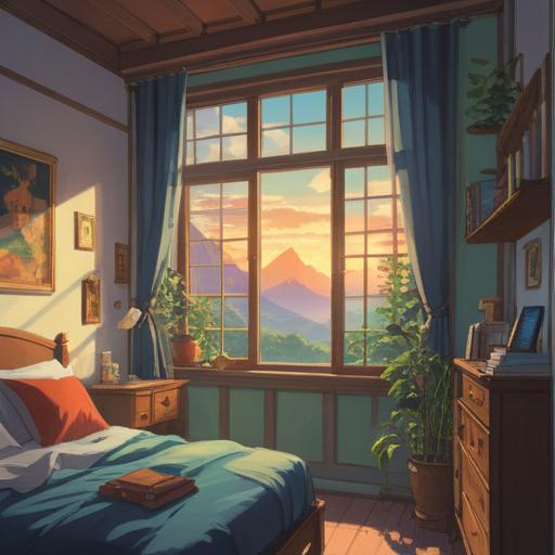 A serene morning scene, soft light filtering through a window, a person waking up with a look of mindfulness, subtle spiritual symbols in the air, gentle energy flow, a peaceful bedroom atmosphere, signs of nature outside, representing awakening, tranquility, early morning rituals, 4k