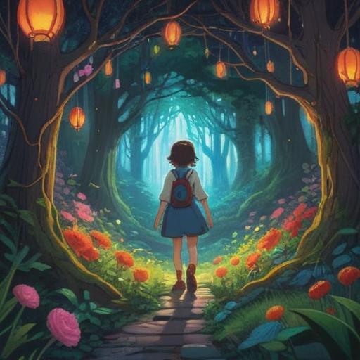 A whimsical illustration of a person discovering a lucky item in a vibrant, enchanted forest, surrounded by blooming flowers and shimmering lights, a sense of wonder and excitement in the air, the lucky item glowing softly in the person's hands, symbolizing newfound hope, serene ambiance, rich details, high resolution