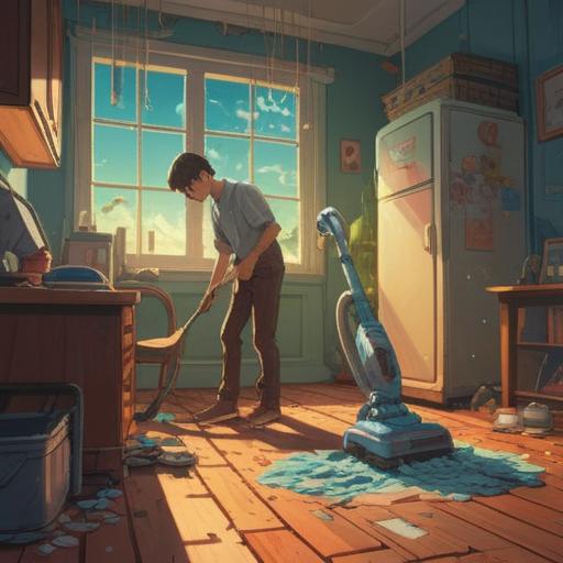 A symbolic illustration representing a broken vacuum cleaner as a spiritual positive sign, ethereal light surrounding the vacuum, vibrant colors signifying renewal and transformation, serene environment with subtle nature elements, abstract representations of energy flow, uplifting atmosphere, mystical aura, 4k