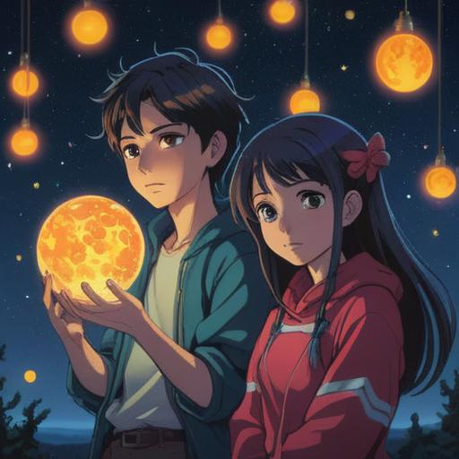 A mystical and serene scene depicting twins standing together under a starry night sky, their hands intertwined, glowing orbs of light surrounding them, symbolizing unity and spiritual guidance, ethereal aura, tranquil setting, soft light illuminating their faces, conveying a sense of harmony and positive energy, 4k