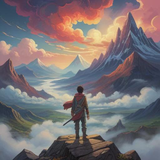 A contemplative scene depicting a person standing alone in a vast landscape, distant mountains in the background, swirling clouds overhead, ethereal light breaking through the darkness, symbolic representations of loneliness like a withered tree, soft glow surrounding the figure, signs of spiritual awakening illustrated around them, serene yet poignant atmosphere, the essence of isolation and connection, 4k