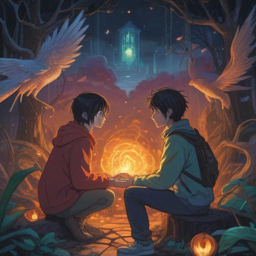 A spiritual illustration depicting a person receiving an unexpected message from a long-lost friend, ethereal glow, symbolic connection, dreamlike atmosphere, elements of nature intertwining with technology, softly illuminated surroundings, emotional expressions, sense of wonder and nostalgia, 4k