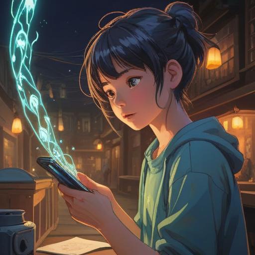 A serene and contemplative illustration of a person receiving a message on their phone, surrounded by ethereal light and subtle energy patterns, hints of the universe in the background, symbols of spiritual guidance like feathers and butterflies floating around, an atmosphere of introspection and awareness, capturing the moment of realization and connection, 4k