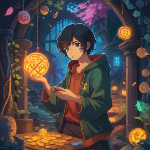 A magical scene depicting a person discovering a lucky charm, glowing softly in their hands, rich colors, surrounded by symbols of reconnection like entwined vines or blooming flowers, an emotional atmosphere, warm sunlight streaming through trees, gentle breeze carrying petals, hint of nostalgia, 4k