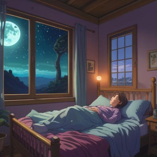A serene night scene, a person lying awake in bed, gentle moonlight filtering through the window, ethereal glowing orbs representing spiritual signs, tranquil atmosphere, soft shadows, hints of nature outside, calming energy, dreamlike quality, 4k