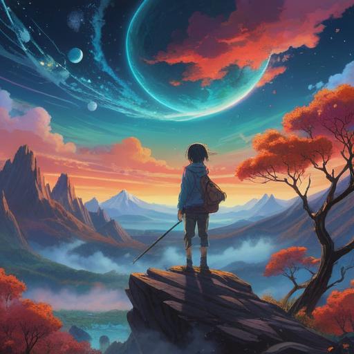 A serene and mystical scene, interconnected nature elements, vibrant aura surrounding the universe, symbols of destiny and interconnectedness, harmonious balance of light and shadow, ethereal beings representing spiritual guidance, transcendent landscapes, tranquil atmosphere, 4k