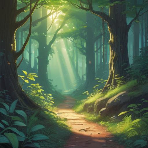 A serene and mystical landscape, ethereal light illuminating a path through a lush forest, gentle rays of sunlight breaking through the trees, symbols of spiritual signs woven into the flora, a feeling of harmony and balance, peaceful atmosphere, vibrant colors, 4k