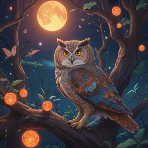 A serene and mystical scene depicting various spiritual signs, soft glowing orbs in the night sky, symbolic animals like owls and butterflies, a figure meditating peacefully, nature surrounding, subtle hints of synchronicity like overlapping patterns, warm yet ethereal lighting, introspective mood, 4k