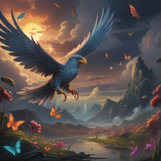 A mystical scene depicting signs of spiritual guidance during tough times, ethereal light shining through dark clouds, symbolic elements like feathers, butterflies, and crystals subtly integrated, a serene figure meditating in the foreground, surrounded by nature, vibrant colors contrasting with shadows, a sense of hope and calm pervading the atmosphere, 4k