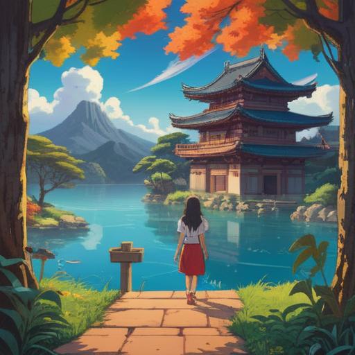 A mystical scene depicting the spiritual essence of Okinawa, vibrant colors, the reflection of ancient memories, elements of nature intertwined with traditional Okinawan symbols, hints of a serene beach landscape, ethereal light illuminating the surroundings, silhouettes of ancestors, subtle energy flow, 4k