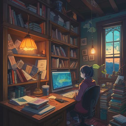 A collection of colorful notes and papers stacked together, various shapes and sizes, organized chaos, a desk with a laptop and coffee cup, bright workspace atmosphere, vibrant colors, emphasis on productivity and creativity, 4k