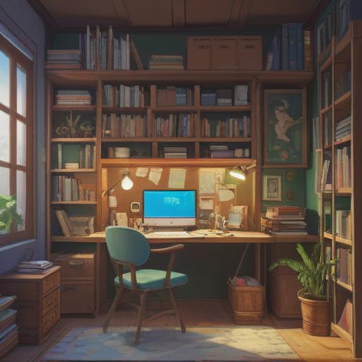 A serene and organized workspace, neatly arranged documents, a calming color palette, various articles stacked in an orderly manner, soft natural light filtering through a window, a laptop displaying charts and graphs, an inviting atmosphere, minimalist design, 4k