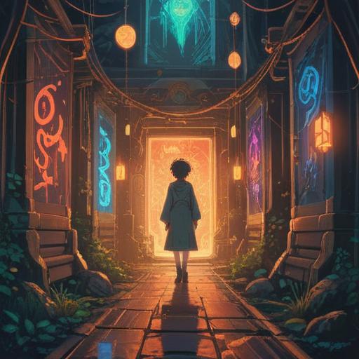 A spiritual illustration depicting a person standing at a crossroads, surrounded by glowing symbols representing choices, ethereal light guiding the way, serene expression on the character's face, gentle nature elements like trees and flowers, uplifting atmosphere, mystical ambiance, soft pastel colors, 4k