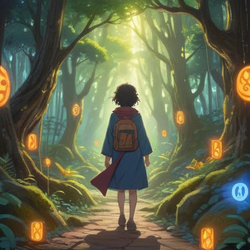 A serene outdoor scene showing a person radiating positive energy, surrounded by glowing symbols of spiritual guidance, soft sunlight filtering through trees, a peaceful smile on their face, symbols of harmony and connection in the air, vibrant colors, conveying a sense of tranquility and enlightenment, inviting atmosphere, 4k