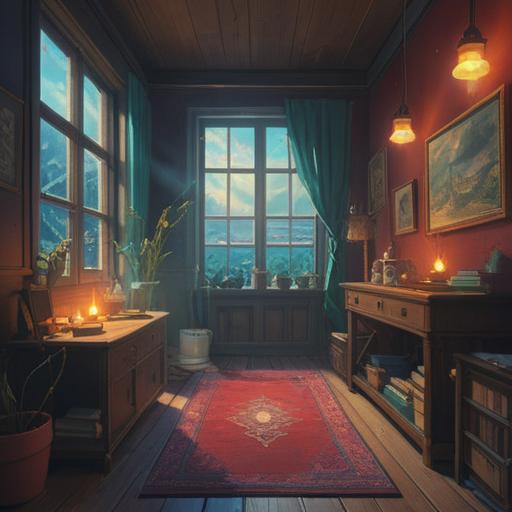 A serene, mystical scene depicting a tranquil room filled with soft, swirling smoke from burning incense, gentle light filtering through a window, a figure meditating in the center, surrounded by symbols of protection and guidance, ethereal glow, peaceful atmosphere, hints of spirituality, 4k