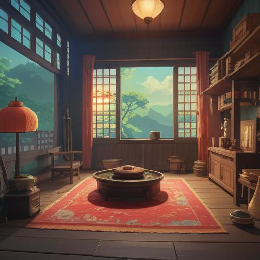 A serene and tranquil scene of a Japanese room, delicate smoke from incense curling in the air, soft light filtering through shoji screens, a small table with a simple tea set, lucky number displayed on a decorative piece, peaceful ambiance, cultural details, 4k
