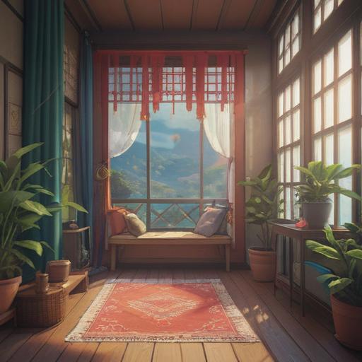 A serene indoor setting, soft light filtering through sheer curtains, a beautifully arranged incense holder releasing gentle wisps of smoke, calming atmosphere, a person meditating on a cushioned mat, surrounded by plants and candles, illustrations of various incense types labeled with their effects, tranquil colors, 4k