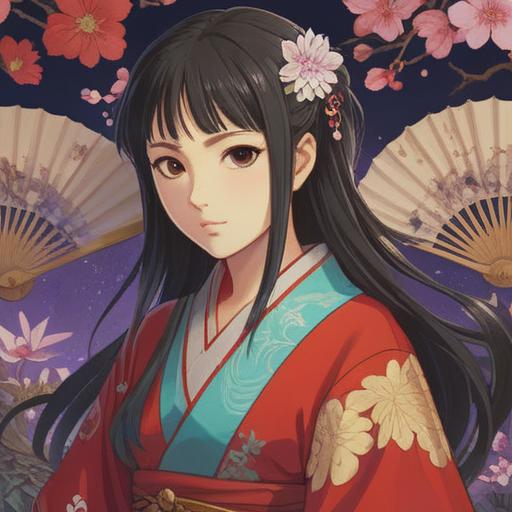 A serene scene featuring a traditional Japanese fan, intricate patterns, glowing symbols of spirituality, ethereal light surrounding the fan, a tranquil garden setting with cherry blossoms, hint of a gentle breeze, warm hues reflecting a calming atmosphere, inviting exploration of spiritual awareness, 4k