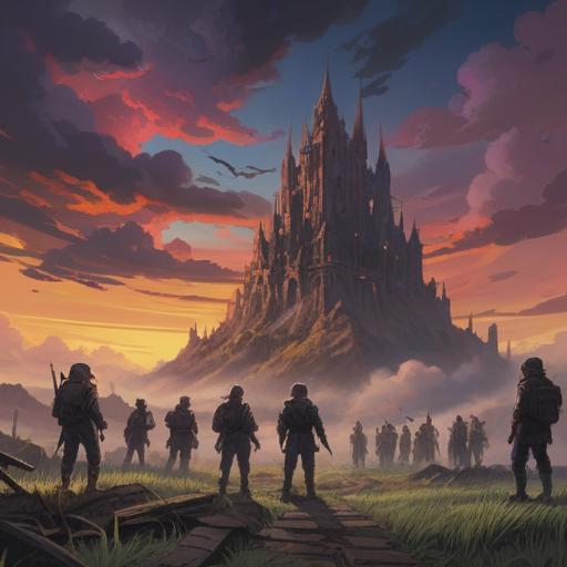 A surreal illustration depicting a dream of war, ominous symbols in the clouds, dark shadows looming over a battlefield, ghostly figures representing spiritual warnings, vivid imagery of chaos and despair, mystical elements intertwined with realism, a sense of foreboding, rich details and contrasts, conveying a haunting atmosphere, 4k