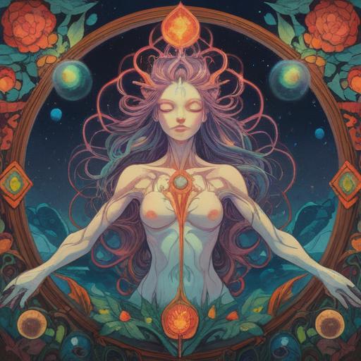 A serene and mystical illustration depicting the spiritual significance of congenital preauricular sinus, organic shapes symbolizing connection and unity, ethereal light illuminating the ear structure, subtle energy waves radiating from the body, calming color palette, natural elements interwoven, meditative atmosphere, 4k