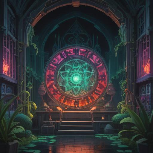 A mystical spiritual item designed to transform ancestral karma, intricate patterns, glowing symbols, serene aura, surrounded by nature, soft light illuminating the object, harmonious energy flow, representation of spiritual healing, 4k