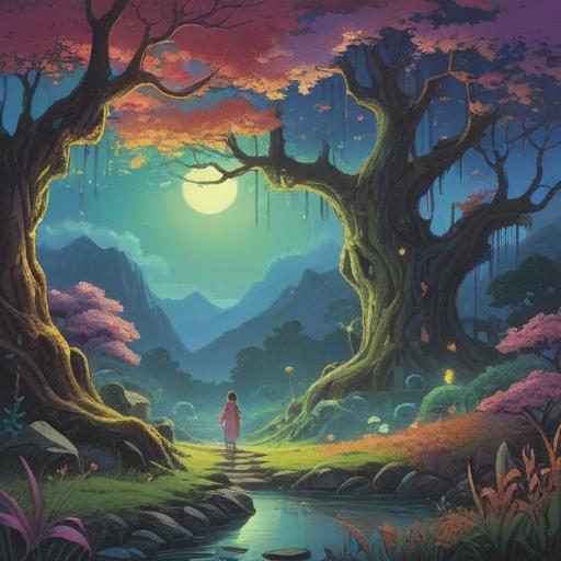 A mystical scene depicting an ancestor appearing in a dream, ethereal glow, spiritual connection, serene expression, dreamlike landscape, symbolic imagery such as floating orbs and soft clouds, rich colors blending harmoniously, deep emotional resonance, captivating atmosphere, 4k