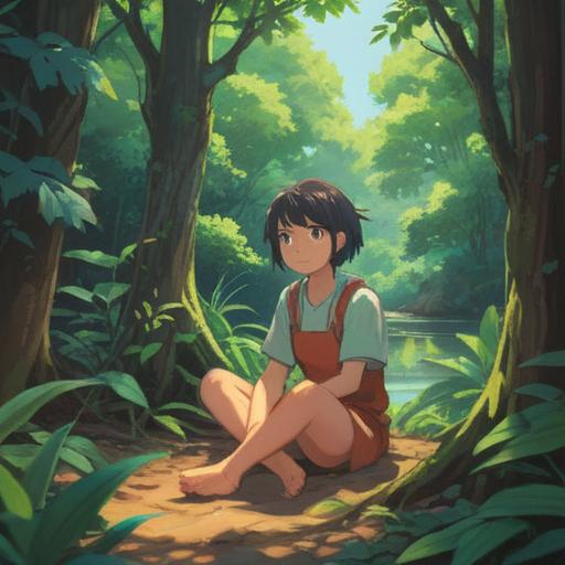 A serene and contemplative scene depicting an individual sitting peacefully in a nature setting, surrounded by lush greenery and gentle sunlight filtering through leaves, embodying the concept of spiritual growth and introspection, a gentle breeze symbolizing the flow of time, soft focus on the person lost in thought, reflecting on the positive aspects of procrastination, the essence of patience and timing, blissful and optimistic atmosphere, 4k