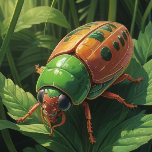 The empty shell of a cicada glistening in the sunlight, surrounded by lush green leaves, symbolic of transformation and rebirth, ethereal glow, serene atmosphere, hints of mysticism, intricate details on the shell, nature’s beauty intertwined with spiritual significance, peaceful harmony, 4k
