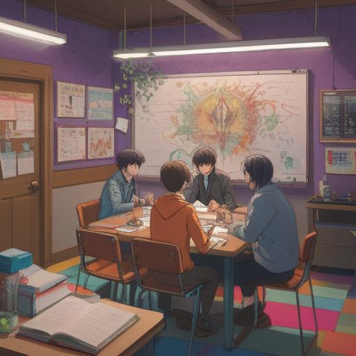 A serene meeting room filled with people discussing ideas, a large whiteboard covered in colorful sticky notes and diagrams, teamwork and collaboration, modern office setting, warm lighting, diverse group of individuals engaged in conversation, focus and creativity in the air, 4k