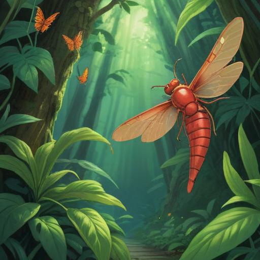 A serene nature scene featuring vibrant cicadas resting on lush green leaves, symbolic messages written in the air, a gentle breeze creating a sense of movement, bright sunlight filtering through branches, elements of good luck like colorful charms and lucky symbols scattered around, warm and uplifting atmosphere, intricate details capturing the essence of summer, calming background sounds of nature, 4k