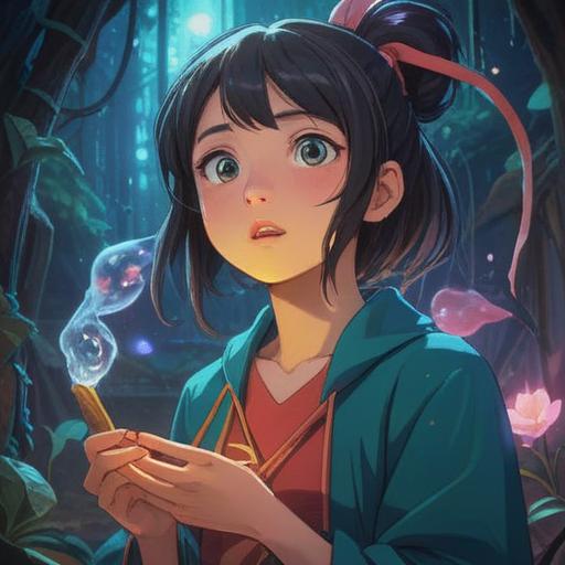 A moment captured in time, the essence of a spiritual meaning behind a tongue click, ethereal light surrounding a figure, introspective expression, vibrant colors symbolizing energy flow, serene background with abstract shapes, emotional depth, enlightening aura, 4k