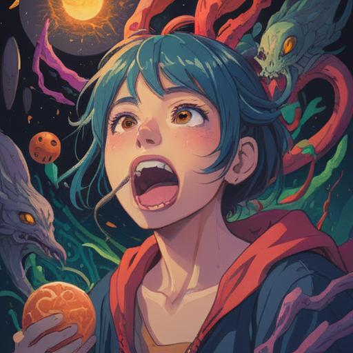 A mystical illustration depicting a person biting their tongue, surrounded by vibrant spiritual symbols, ethereal glow around the head, a sense of awakening and awareness, representation of mind-body connection, elements of warning and intuition, calming color palette, serene facial expression, intricate details highlighting the spiritual significance, 4k