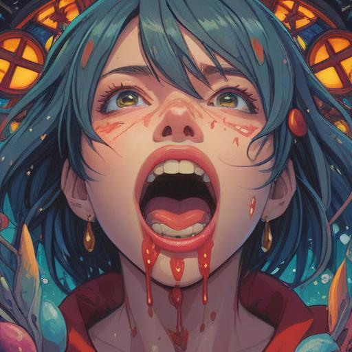 A spiritual illustration depicting a tongue with a beauty mark, vibrant colors, mystical symbols surrounding the tongue, focus on the beauty mark, ethereal glow, harmonious atmosphere, conveying deeper meaning and insight, intricate details in the background, symbolic representation of spiritual significance, 4k