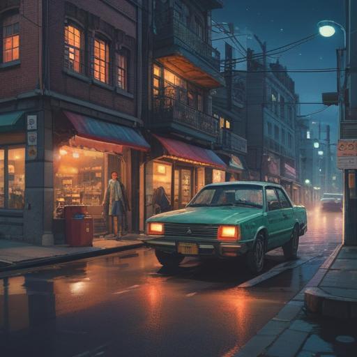 A serene and contemplative scene, two cars gently touching in a quiet urban setting, ethereal glow surrounding the vehicles, symbolic representation of life’s unexpected encounters, soft focus on surrounding nature, peaceful ambiance, reflection on choices and paths taken, harmonious balance of chaos and calm, 4k