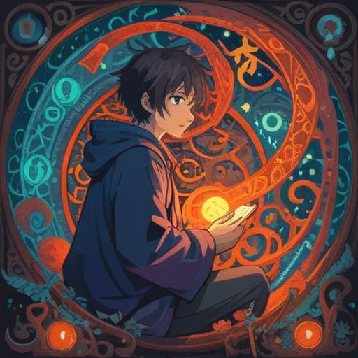 A mysterious illustration of a person decoding numbers, surrounded by glowing mathematical symbols, intricate patterns representing hidden messages, a stylized scroll with ancient text, a thoughtful expression on the decoder's face, warm light illuminating the scene, captivating atmosphere, 4k