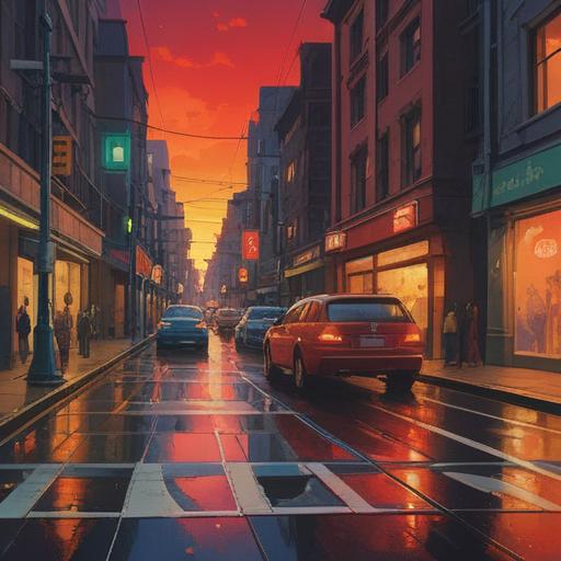 A spiritual representation of a red traffic light, symbolizing a moment of pause and reflection, deep meanings behind stopping, an urban setting, colorful cityscape, a person meditating at the intersection, surrounded by glowing auras, visual metaphor for inner peace and caution, harmonious balance, 4k