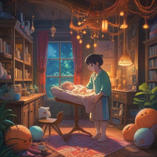 A serene and ethereal scene depicting the spiritual significance of receiving a baby, a glowing light surrounding a peaceful family, soft colors creating a calming atmosphere, gentle hands cradling a glowing orb symbolizing new life, surrounded by nature and flowers representing growth and vitality, warm and inviting, 4k