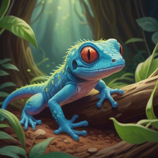 A small baby gecko appearing unexpectedly, symbolizing spiritual awakening, nature connection, vibrant energy, a serene environment, mystical aura, gentle light illuminating the gecko, signs of transformation, peaceful surroundings, 4k