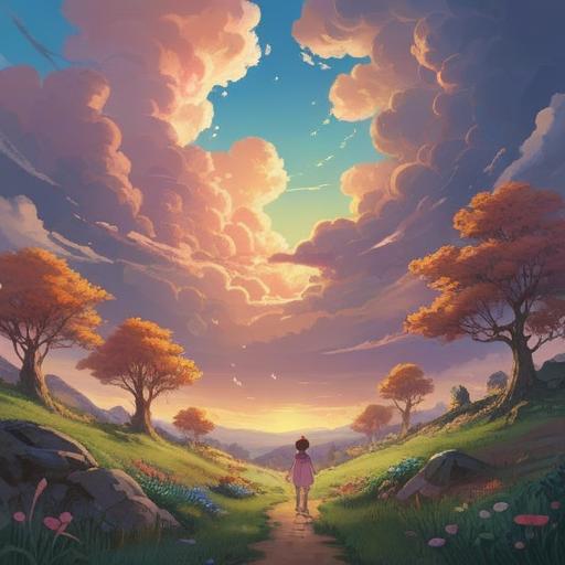 A serene, dreamlike scene of a gentle breeze carrying the scent of a baby, ethereal light filtering through soft clouds, a glowing aura surrounding a peaceful figure, subtle symbols of spirituality like feathers and lotus flowers, warm and inviting atmosphere, 4k