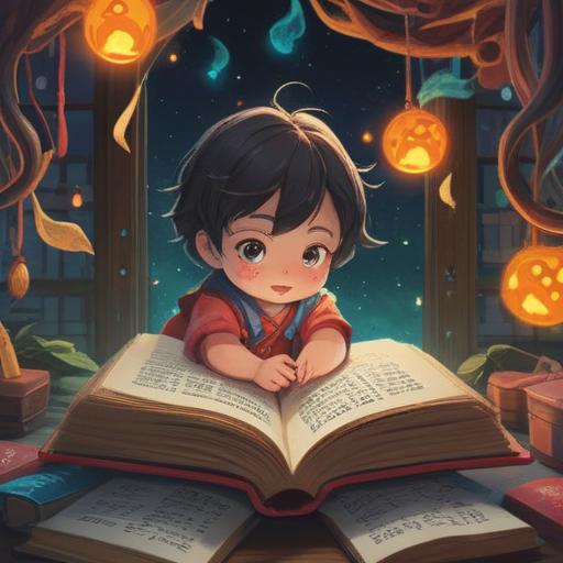 A serene and ethereal scene, a gentle baby surrounded by soft glowing light, colorful spiritual symbols floating in the air, an open book with ancient illustrations, peaceful expressions on the baby’s face, vibrant colors, enchanting atmosphere, harmonious connection with nature, 4k