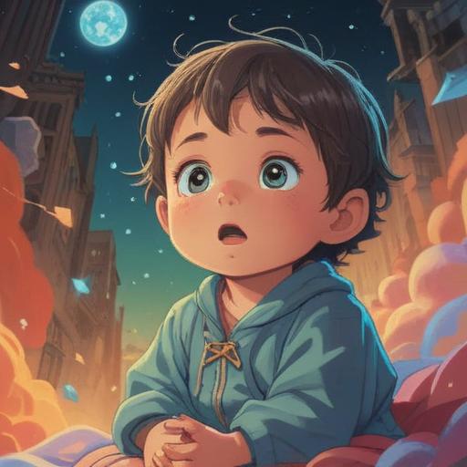 A serene and gentle scene depicting a baby gazing upward with curious eyes, ethereal light illuminating the baby's face, soft pastel colors surrounding the baby, a sense of tranquility and spirituality in the environment, symbols of good signs like doves and gentle beams of light in the background, peaceful atmosphere, heartwarming expression, 4k