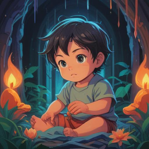 A serene moment of a baby gazing intently, surrounded by a gentle glow, ethereal aura, symbols of spirituality softly illuminated, an atmosphere of tranquility and connection, subtle hints of guardian spirits, natural elements blending harmoniously, a sense of wonder and intuition, 4k